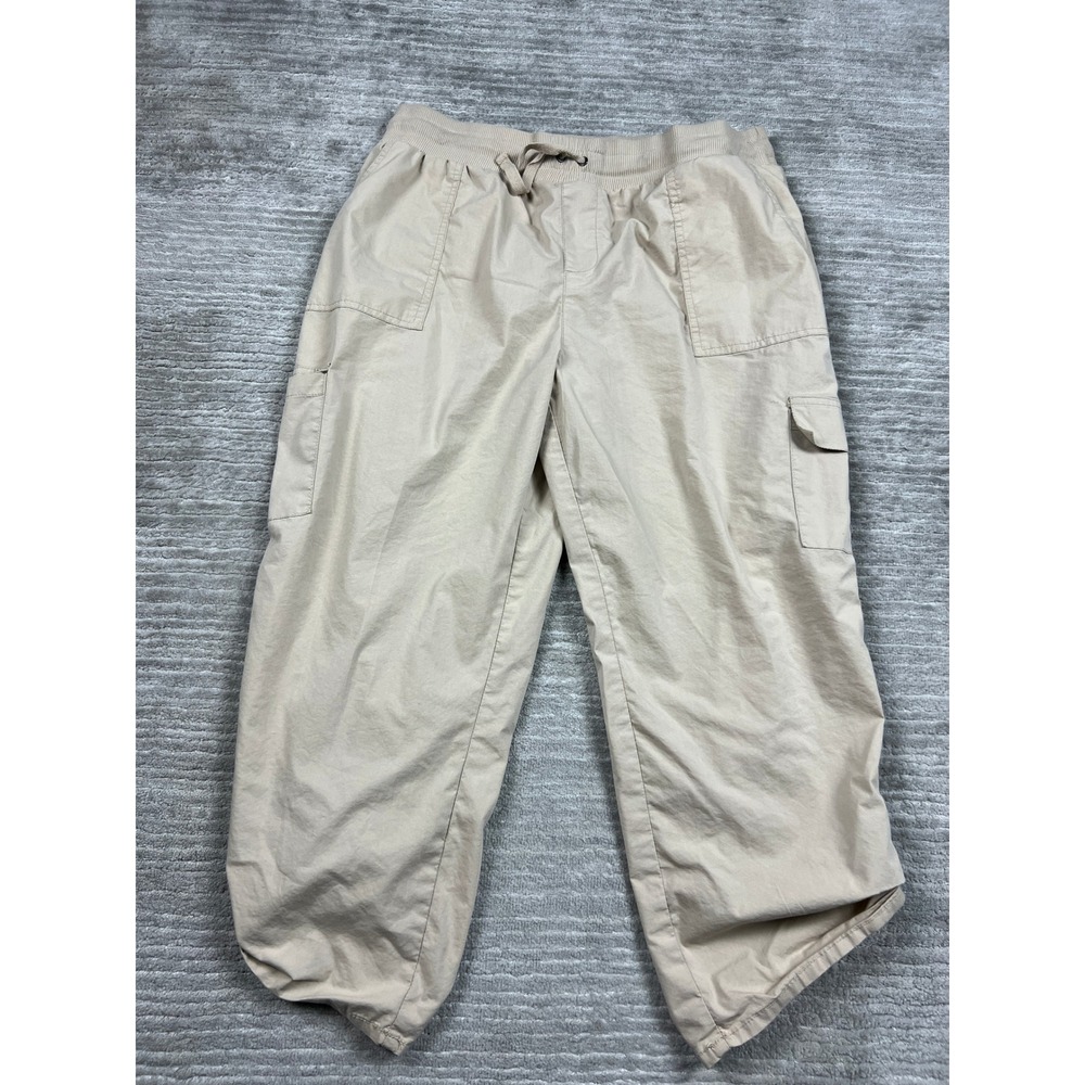 Emily Daniels Cargo Pants Womens XL Tan Beige Elastic Waist Cotton Blend Utility